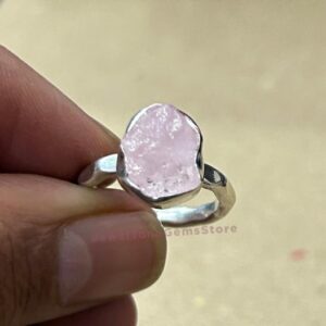 Raw Rose Quartz Ring: Sterling Silver Healing Crystal Ring