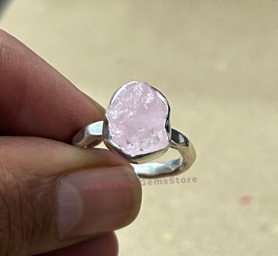 Raw Rose Quartz Ring: Sterling Silver Healing Crystal Ring
