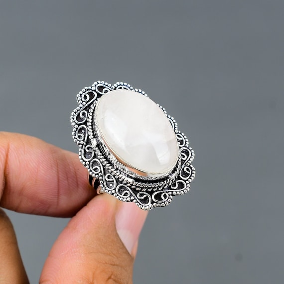 Vintage Rose Quartz Ring: 925 Sterling Silver Gemstone, Size 9
