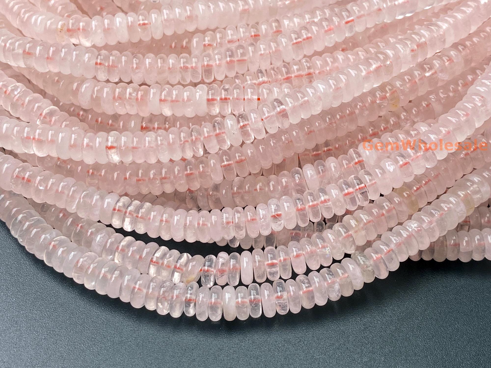 15.5" 2x6mm Rose Quartz Rondelle Spacer Beads For Jewelry Making, Pink Heishi Beads Ktf