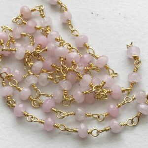 3-3.5mm Rose Quartz Faceted Rondelle Beads in 925 Silver Gold Wire Wrapped Rosary Style Chain, Rose Quartz Chain (1Foot To 5Feet Options) 3-3.5mm Rose Quartz Faceted Rondelle Beads in 925 Silver Gold Wire Wrapped Rosary Style Chain, Rose Quartz Chain (1Foot To 5Feet Options)