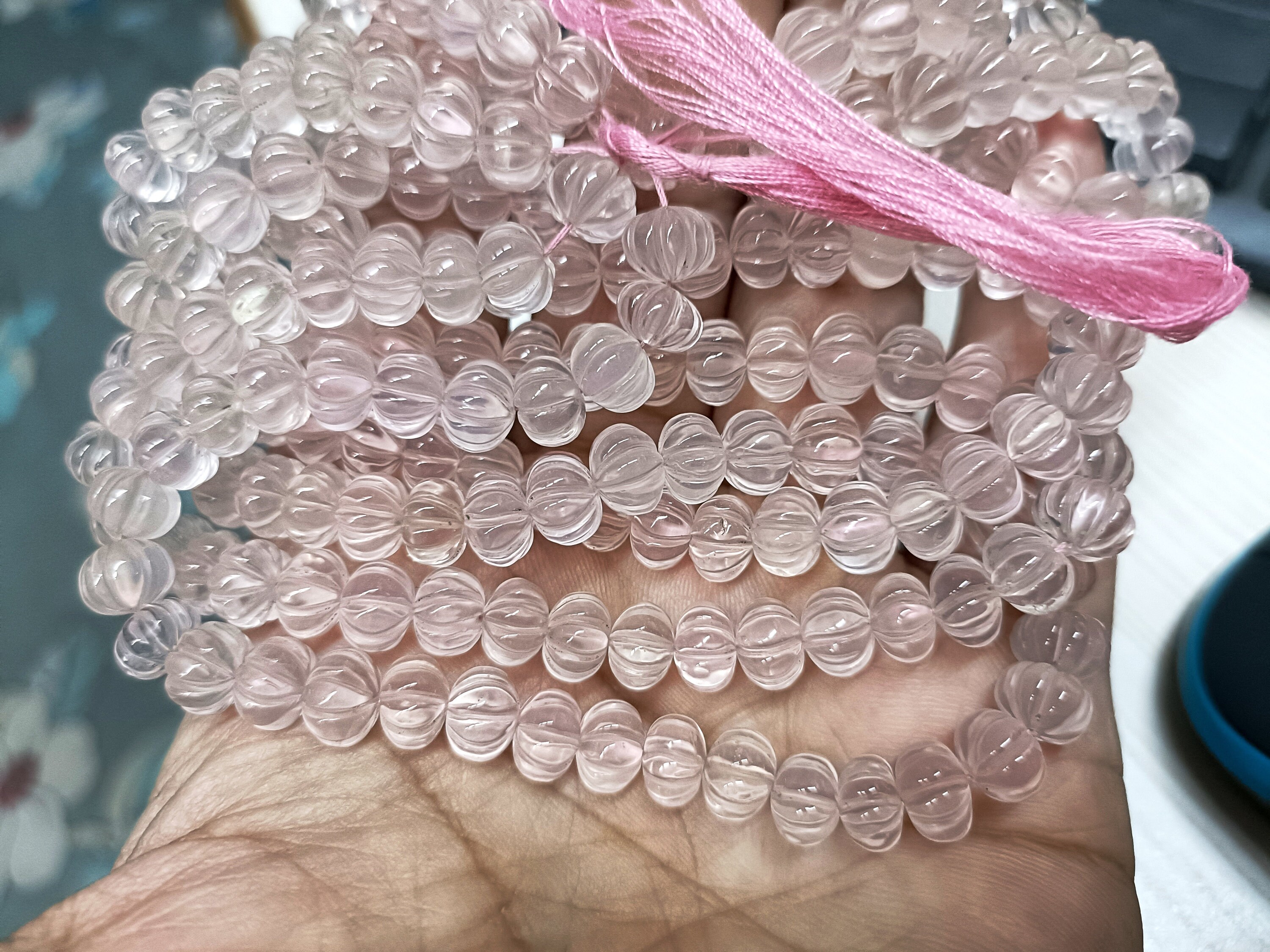 7 Inches Strand,natural Rose Quartz Smooth Melon Shape Rondelles Size 7-8mm 7 Inches Strand,natural Rose Quartz Smooth Melon Shape Rondelles Size 7-8mm