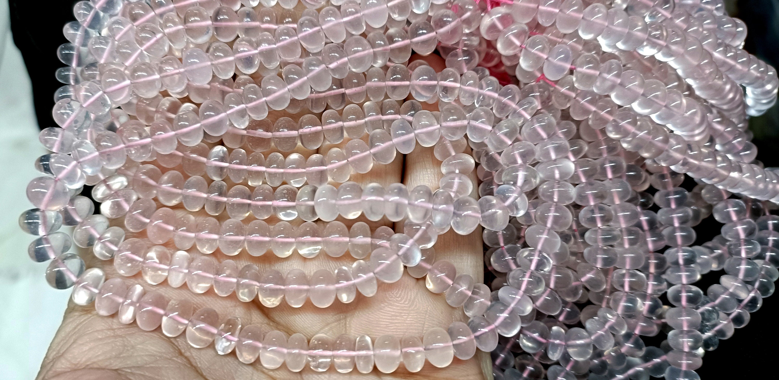 8 Inches Strand, Natural Rose Quartz Smooth Rondelles Shape Beads, Size- 5-5.5mm Approx