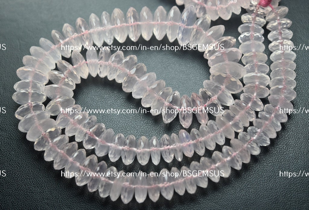 8 Inches Strand,natural Rose Quartz German Cutting Rondelles Size 8-9mm 8 Inches Strand,natural Rose Quartz German Cutting Rondelles Size 8-9mm