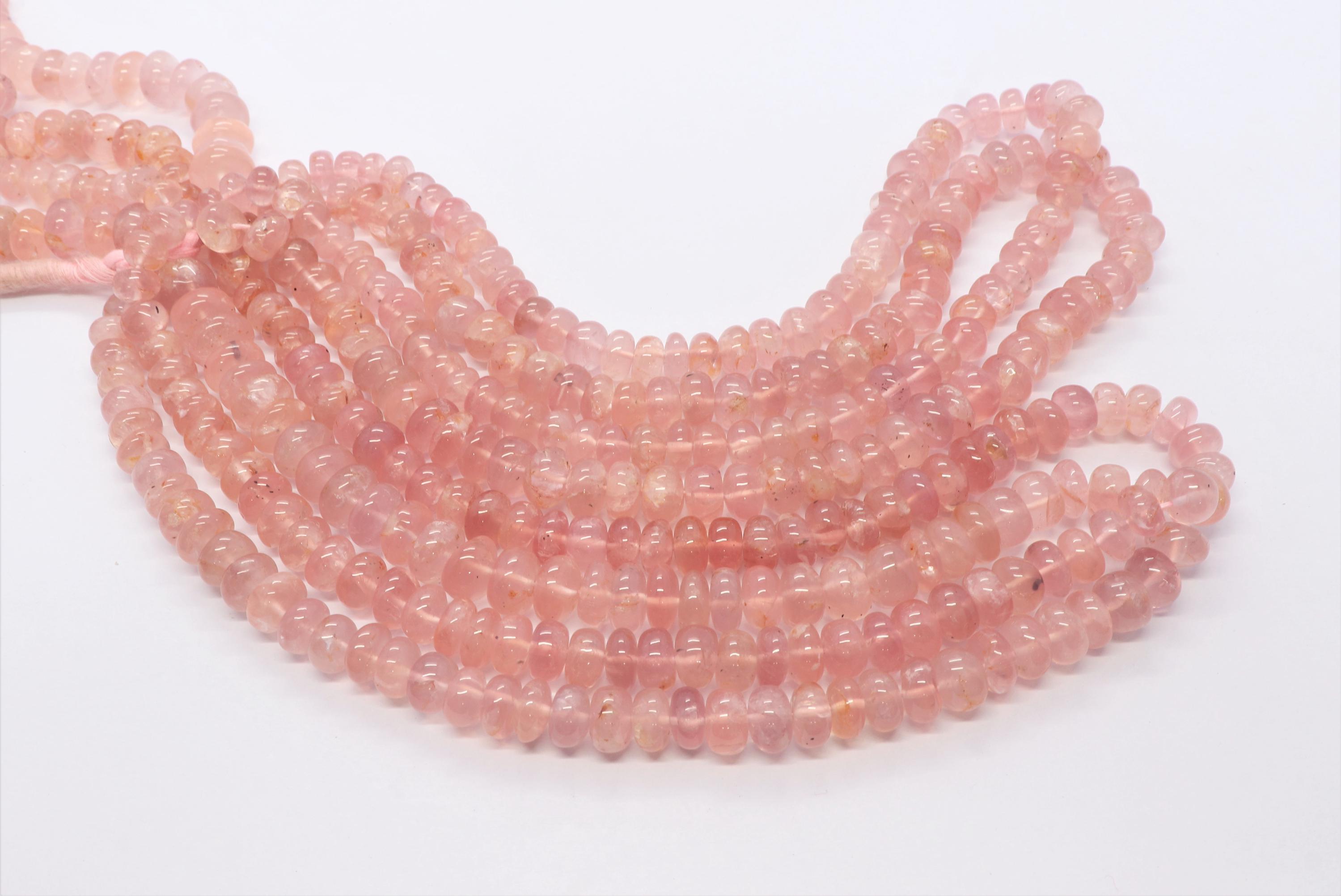 Aaa Natural Rose Quartz Smooth Rondelle Beads, 7-10 Mm Rose Quartz Gemstone Beads, 16 Inch Plain Rose Quartz Rondelle Beads Strand