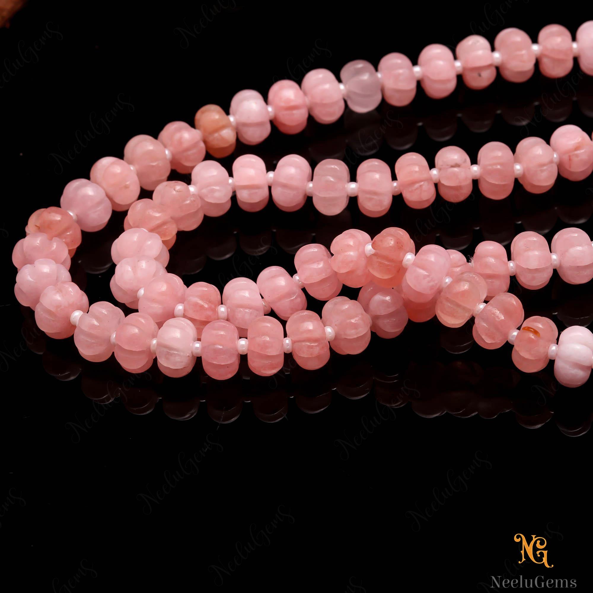 Aaa+ Pink Rose Quartz Carving Rondelle Beads,8 Mm Hand Curved Rose Quartz Watermelon Beads,16" Pumpkin Quartz Beads For Handmade Jewelry