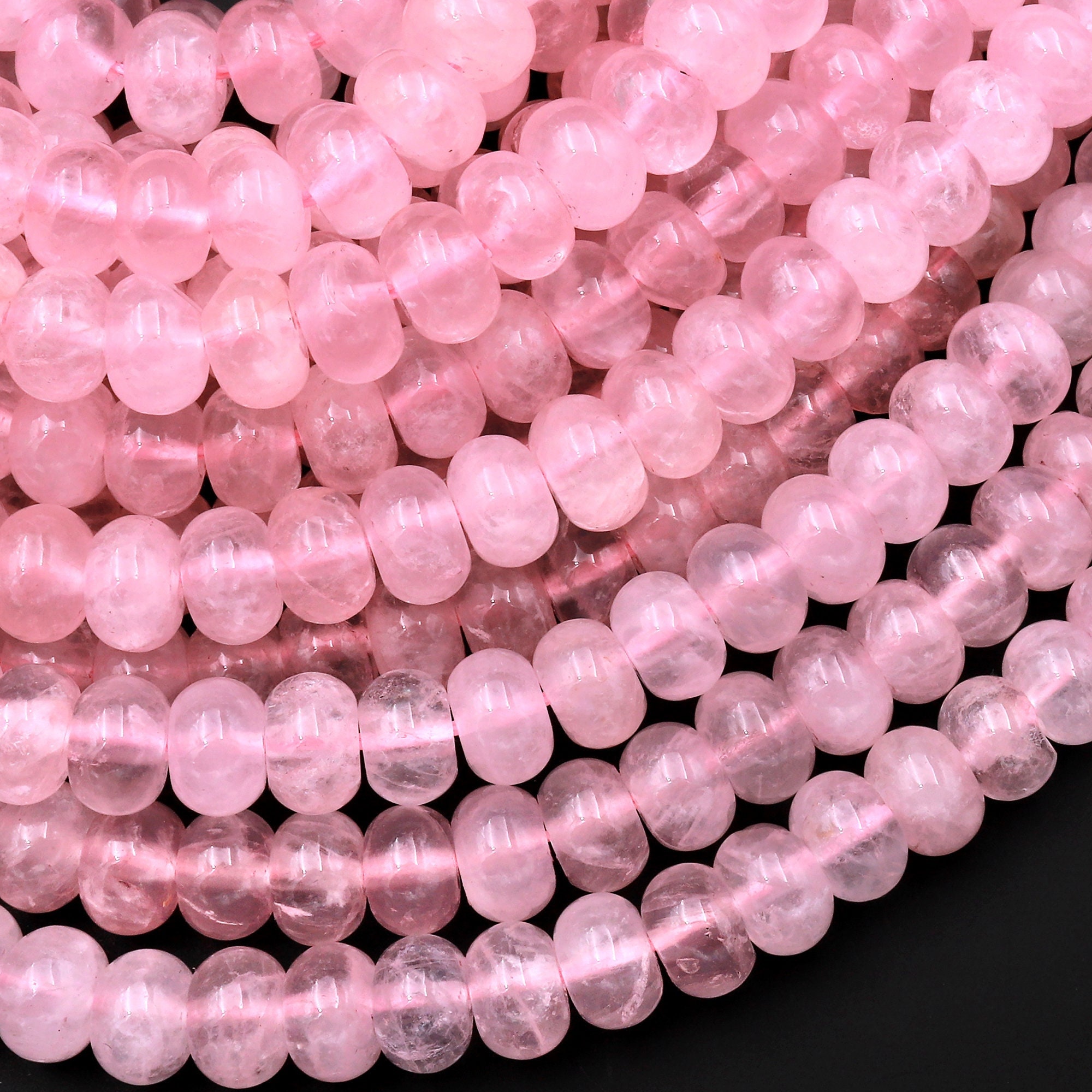 Aaa Traslucent Natural Pink Rose Quartz Rondelle Beads 6x4mm 8x5mm 15.5" Strand