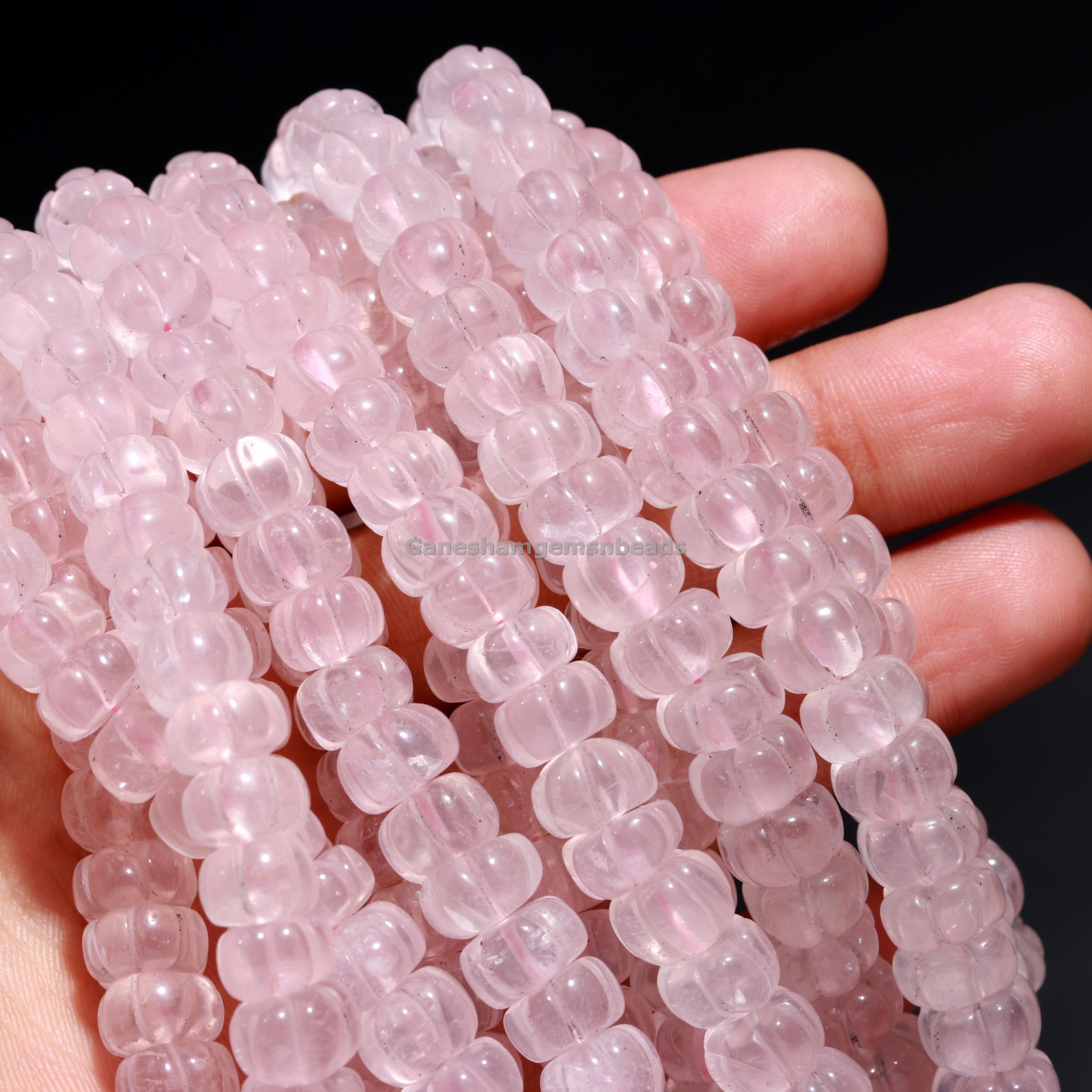 Rose Quartz Carved Melon Smooth Rondelle Shape Gemstone Beads,15 Inches, 6x9 Mm, Natural Rose Quartz Rondelle Beads, Jewelry Making Beads