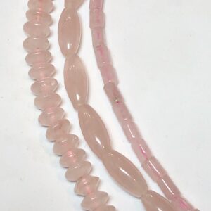 Rose Quartz Gemstone Beads. Full 15" Strands Available In 3 Shapes: 3x5mm Tube, 5x12mm Rice And 6mm Rondelle. Rose Quartz Gemstone Beads. Full 15" Strands Available In 3 Shapes: 3x5mm Tube, 5x12mm Rice And 6mm Rondelle.