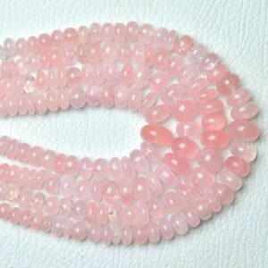 Natural Rose Quartz Rondelle Beads 6mm To 10mm Smooth Rondelle Jewelry Gemstone Beads Rose Quartz Plain Beads String 8 Inch Strand No5369
