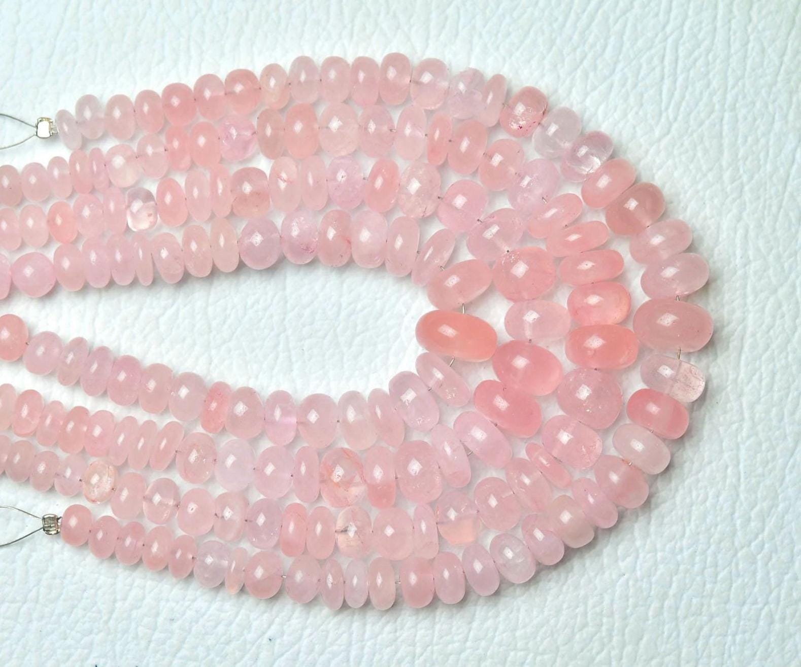Natural Rose Quartz Rondelle Beads 6mm To 10mm Smooth Rondelle Jewelry Gemstone Beads Rose Quartz Plain Beads String 8 Inch Strand No5369