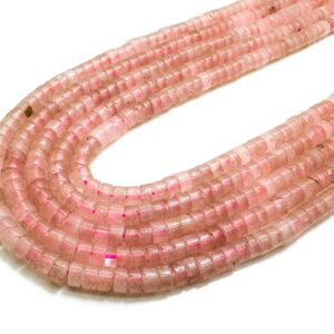 Natural Rose Quartz Heishi Beads: Polished Pink Rondelle Gemstone, 4mm - Rd33 Natural Rose Quartz Heishi Beads: Polished Pink Rondelle Gemstone, 4mm - Rd33