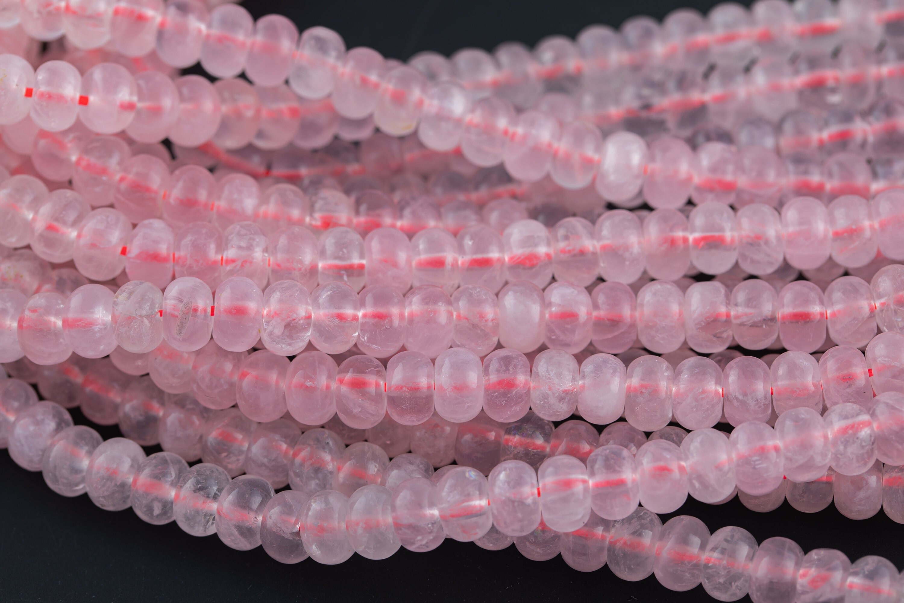 Natural Rose Quartz- High Quality In Roundel, 6mm, 8mm- Full 15.5 Inch Strand-15.5 Inch Strand Smooth Gemstone Beads Natural Rose Quartz- High Quality In Roundel, 6mm, 8mm- Full 15.5 Inch Strand-15.5 Inch Strand Smooth Gemstone Beads