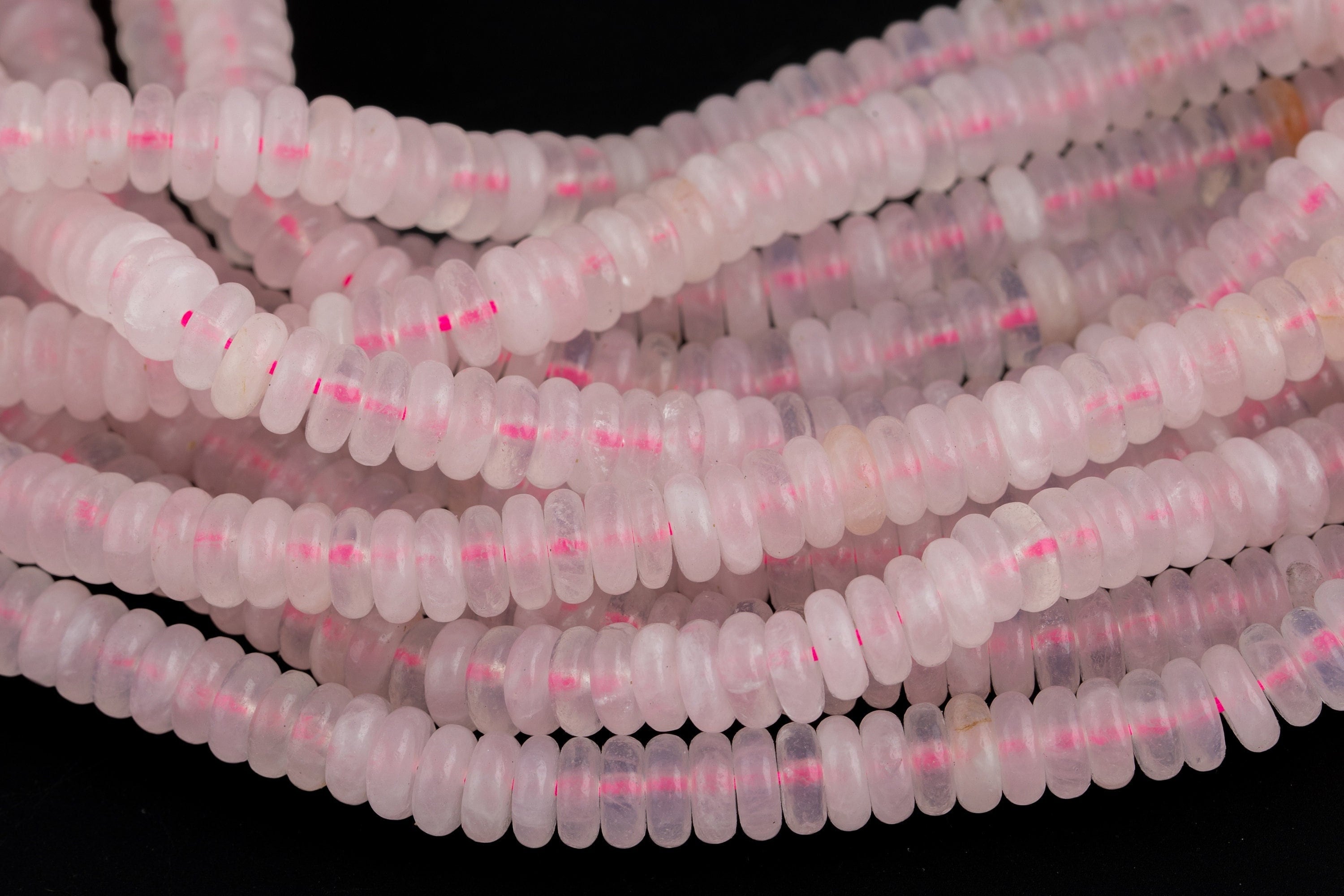 Natural Rose Quartz- High Quality In Smooth Saucer Roundel, 2x6mm Flat Rondel 7.5 Inches Thin Roundel