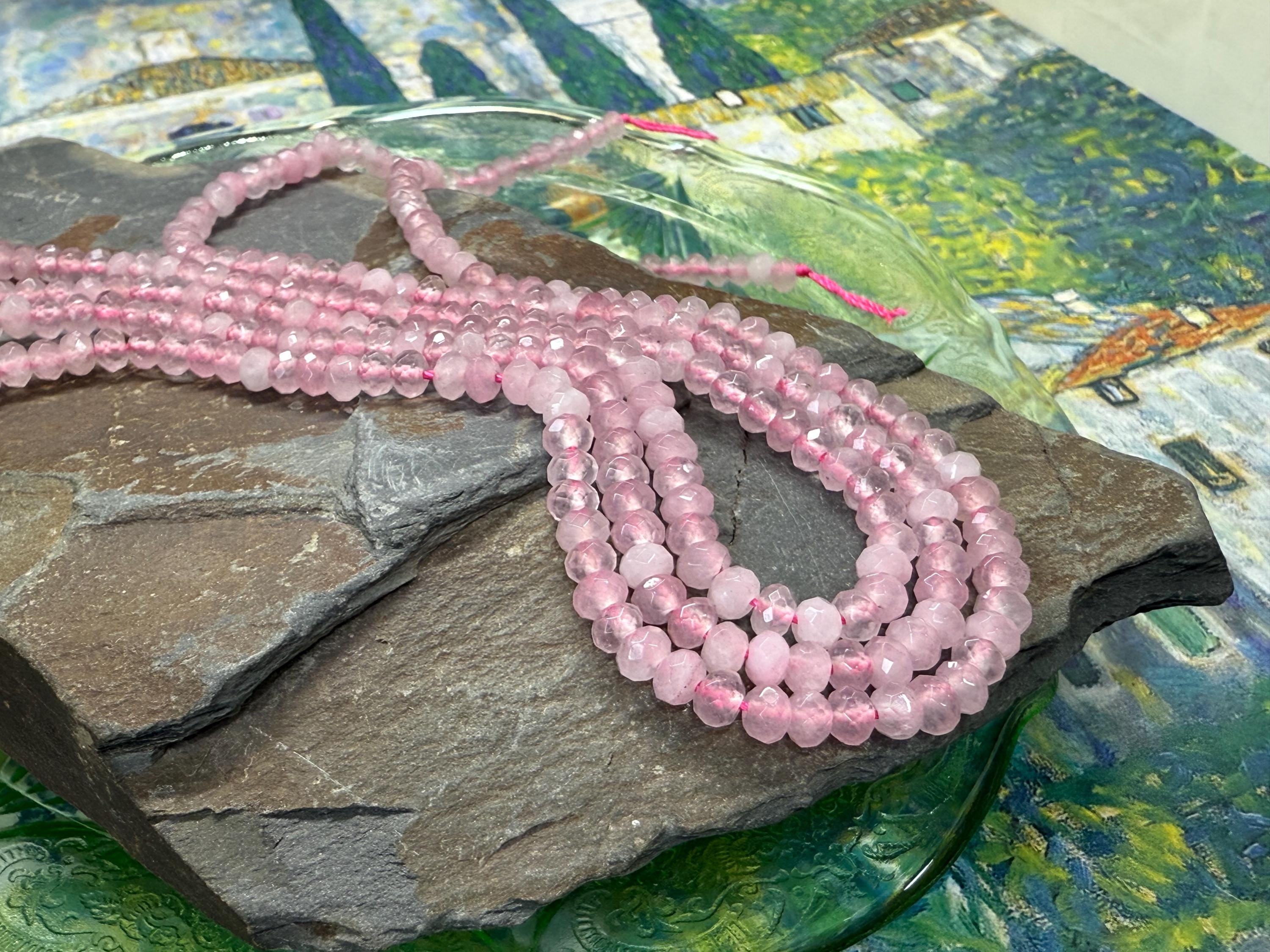 Rose Quartz  Pale Pink 4x3 Gemstone Semi Precious  Rondelle Spacer  Beads