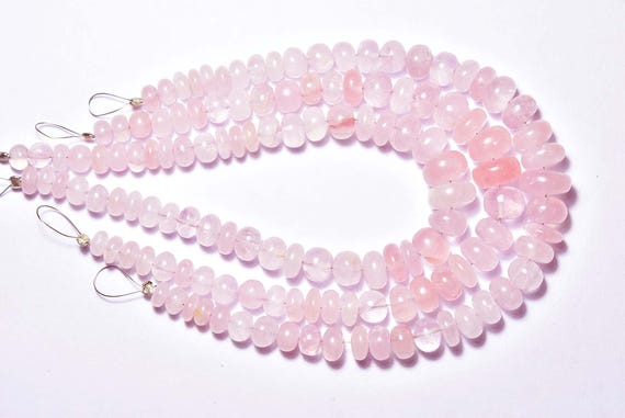Pink Rose Quartz Rondelle Beads - 8 Inches - Natural Big Beautiful Smooth Rose Quartz Rondelles Strand - Size Is 6 -9 Mm #366 Pink Rose Quartz Rondelle Beads - 8 Inches - Natural Big Beautiful Smooth Rose Quartz Rondelles Strand - Size Is 6 -9 Mm #366
