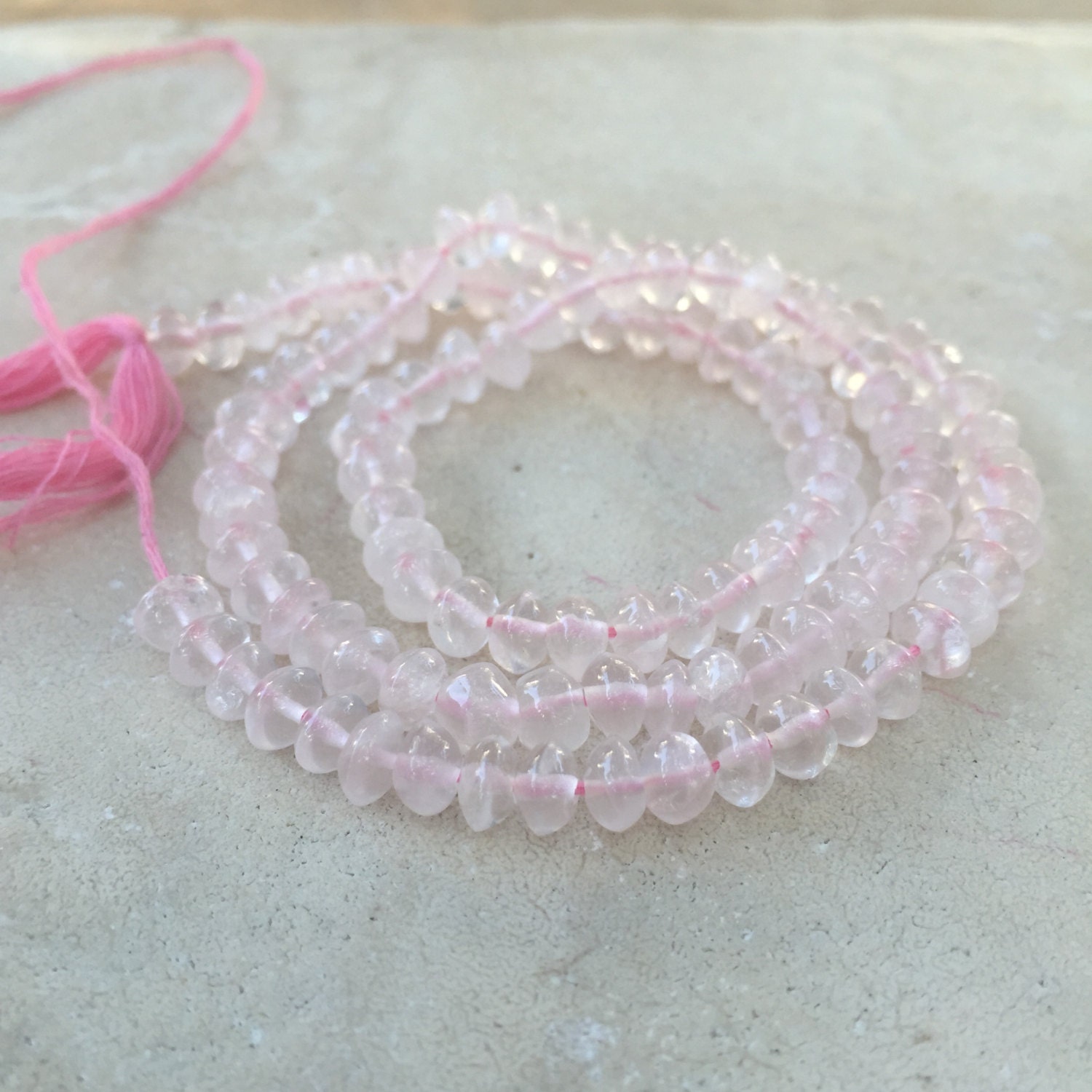 Rose Quartz Rondelles, 13 Inch Strand, 4.5 Mm
