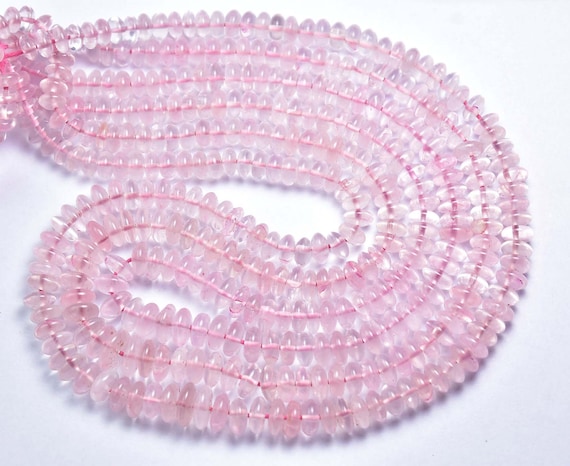 Superb Rose Quartz Rondelle Beads - 9 Inches - Natural Beautiful Smooth Rose Quartz Rondelles Strand - Size Is 6 -8 Mm #1722