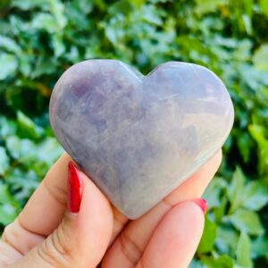 Blue Lavender Rose Quartz Heart: Natural Carved Crystal (68.5 grams)