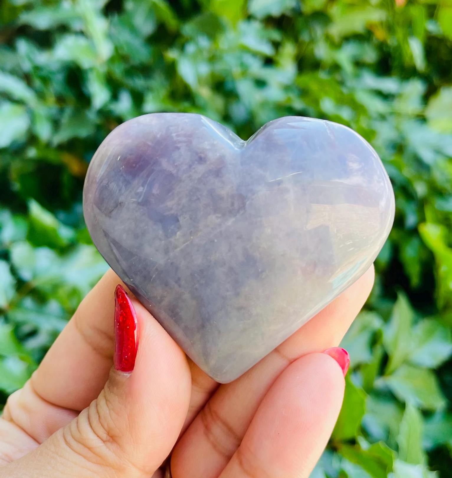Blue Lavender Rose Quartz Heart: Natural Carved Crystal (68.5 Grams)