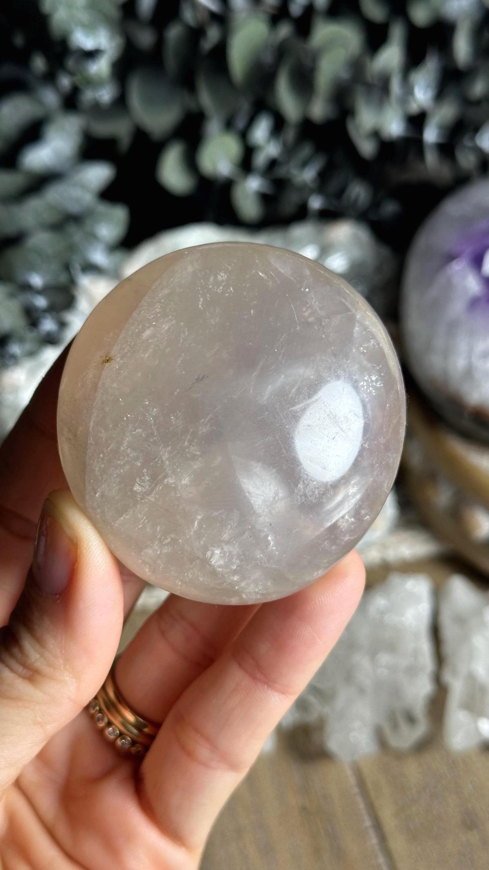 Blue Rose Quartz Palm Stone: Love & Kindness Crystal (126g, 2.5")