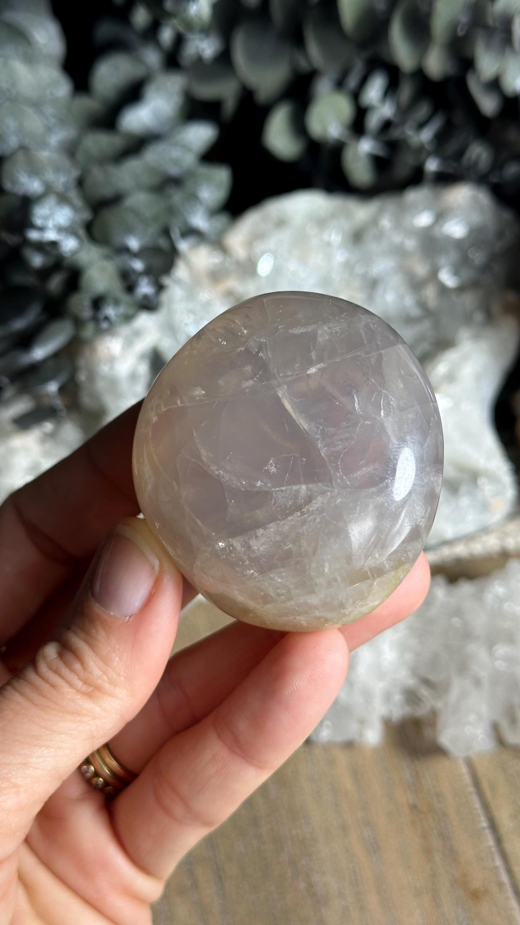 Blue Rose Quartz Palm Stone, Pink Quartz, Love, Kindness, Caring