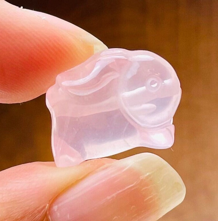 Rose Quartz Crystal Rabbit: Carved Pink Gemstone Bunny (drilled Bead)