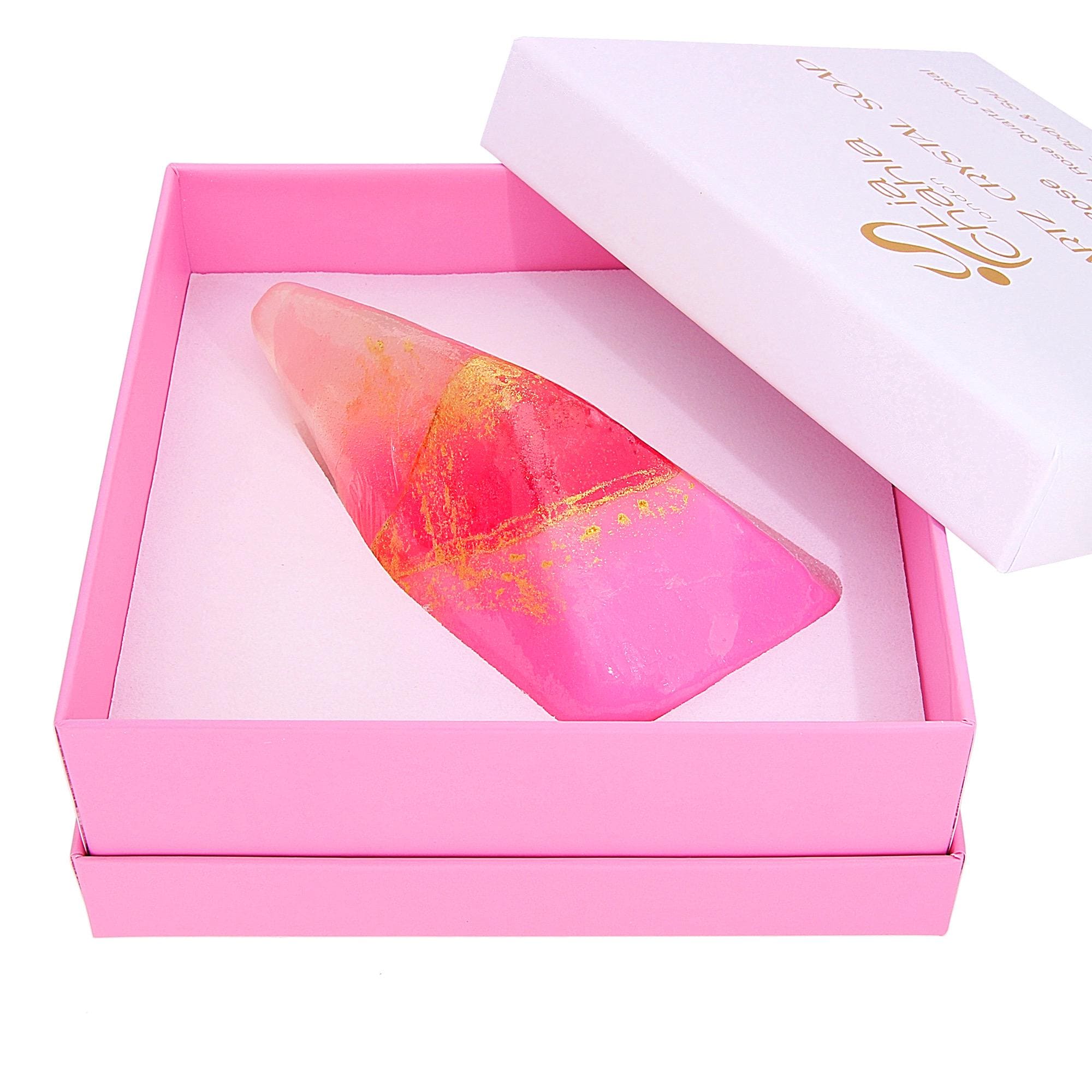 Rose Quartz Crystal Soap With Heart Gemstone, English Rose Soap Bar, Luxury Aromatherapy Soap, Gift For Her