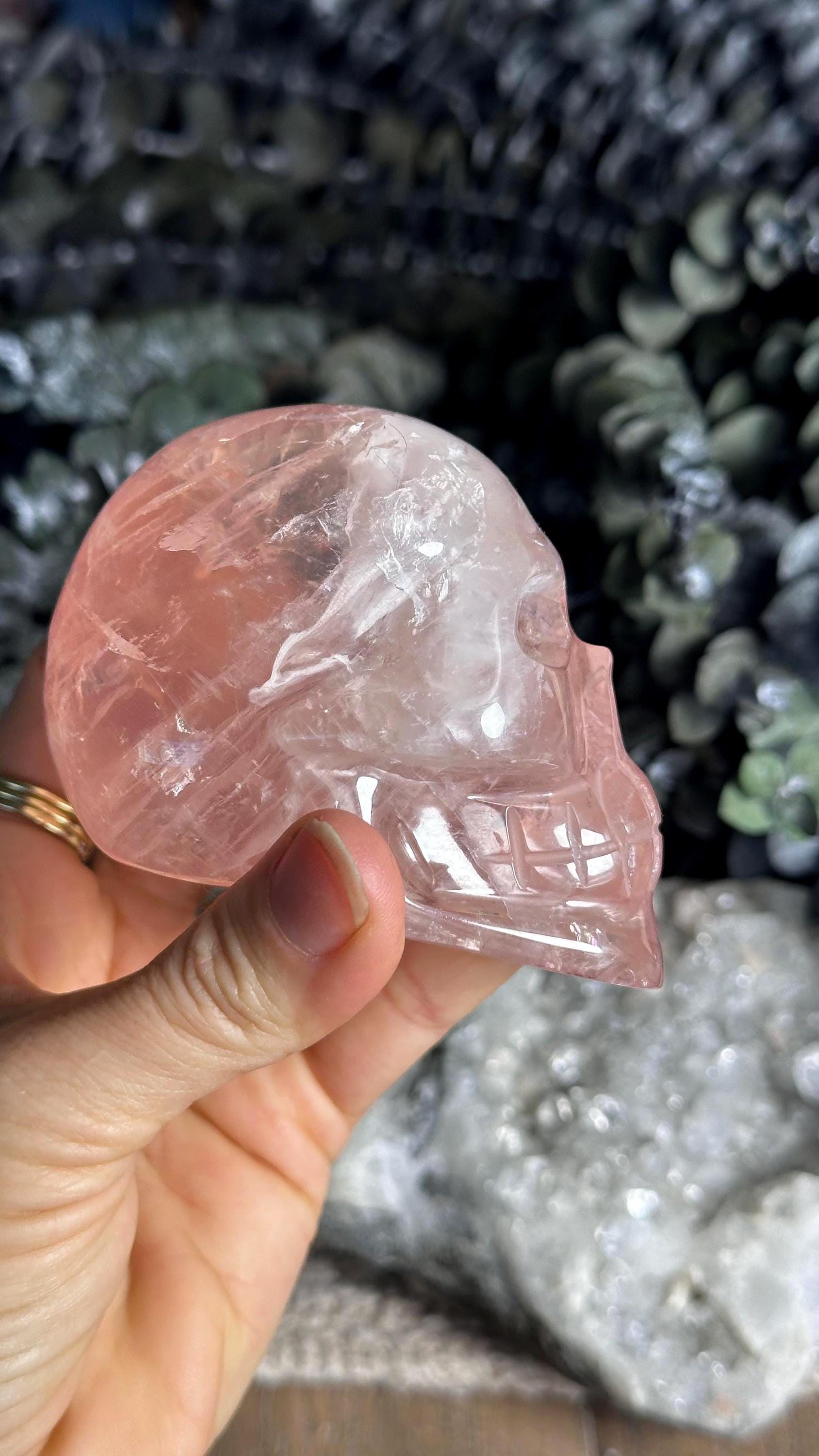 Extra Gemmy Rose Quartz Skull, Crystal Skull, Skull, Gemstone Skull, Carved Crystal Skull