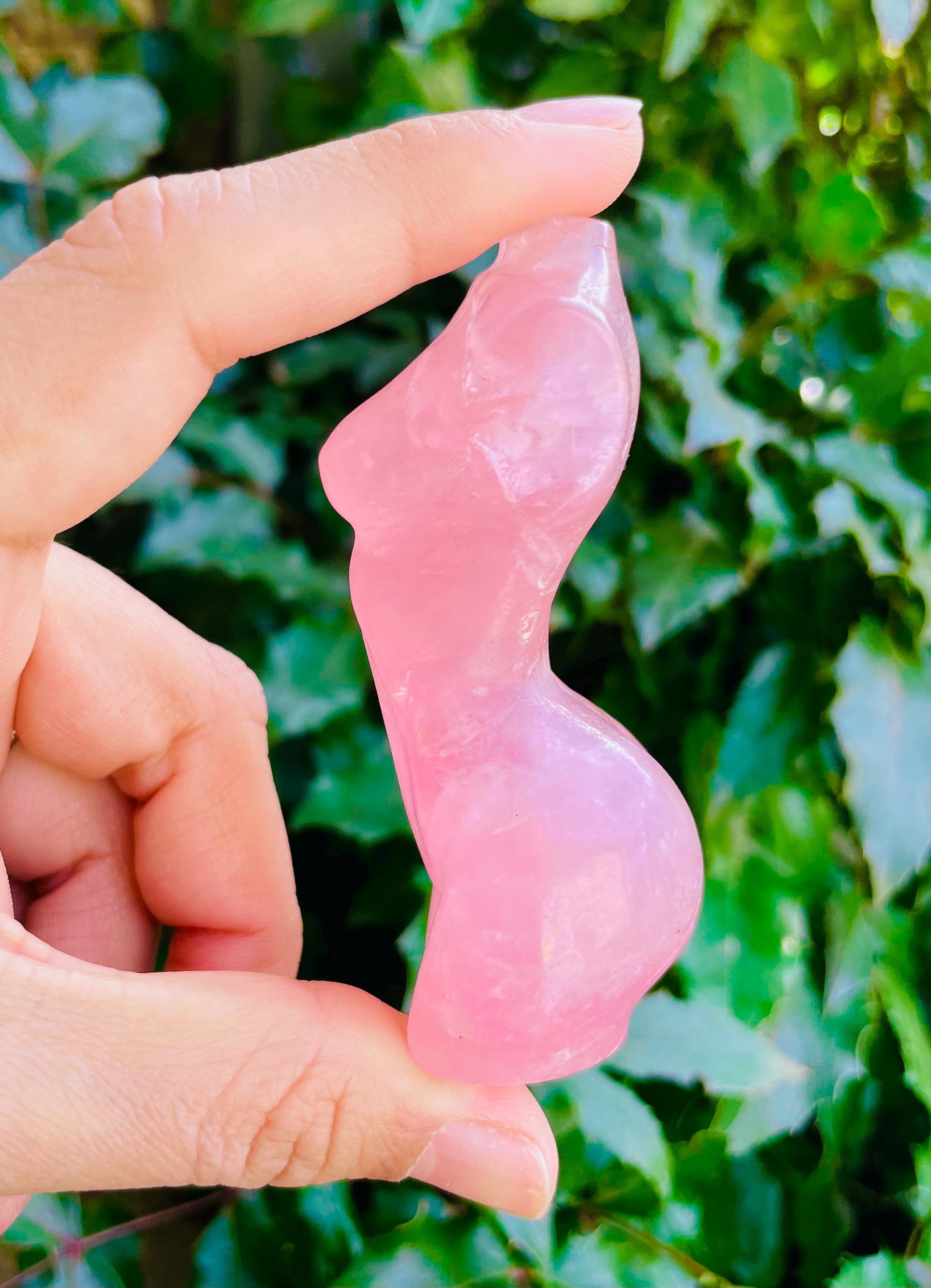 Rose Quartz Goddess Carving: Pink Crystal Body Stone (80x38 Mm) 118g