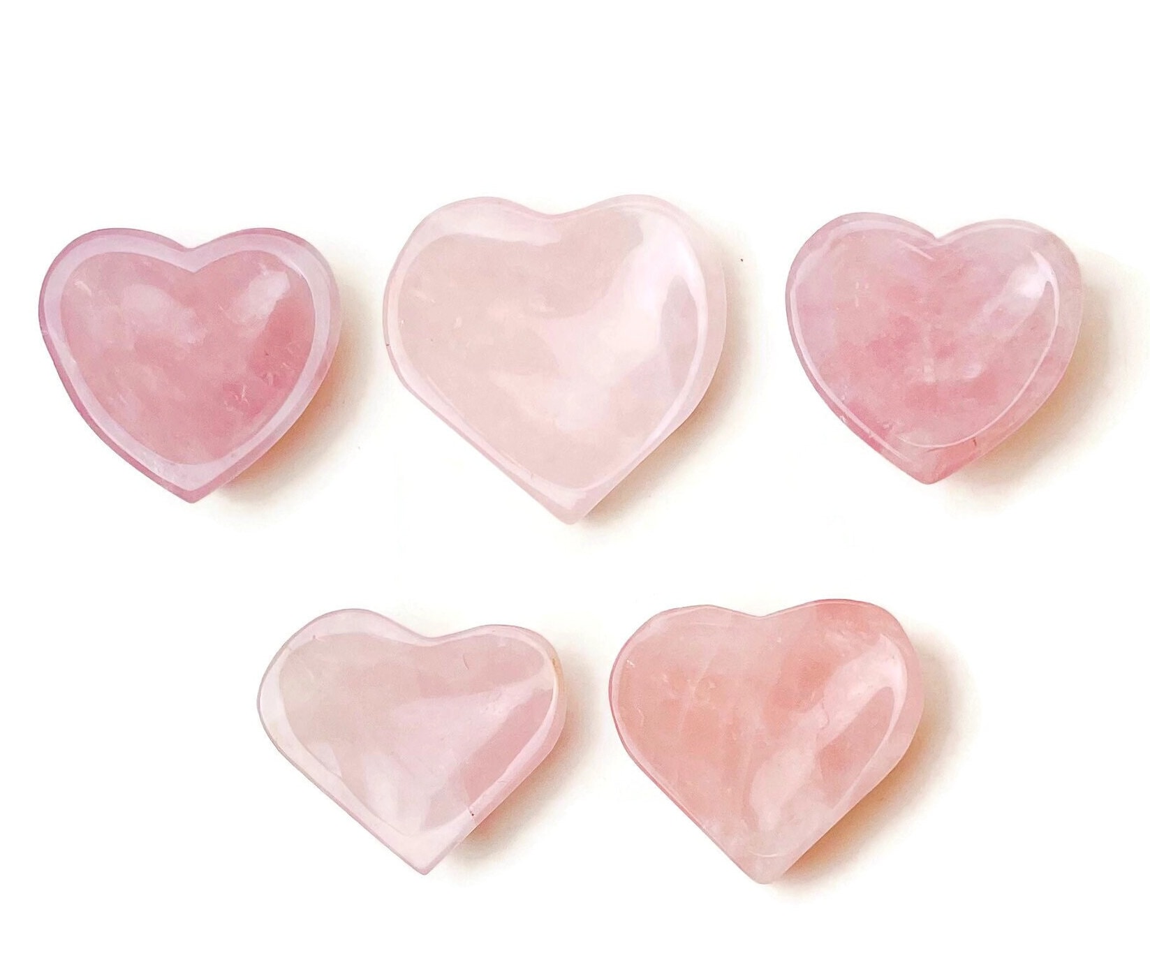 Rose Quartz Heart Bowl: Carved Pink Crystal Dish (60-80mm)