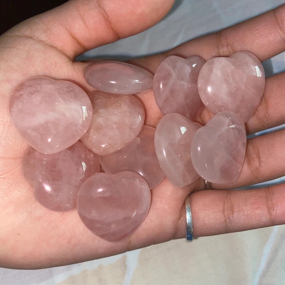 Rose Quartz Heart Stones: Set Of 10 Healing Pocket Crystals