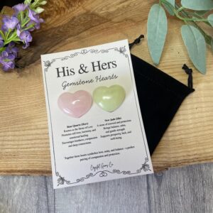 His & Hers Gemstone Hearts – Rose Quartz and New Jade, Couples Gift, Wedding Keepsake, Crystal Heart Set, Love and Relationship Stones
