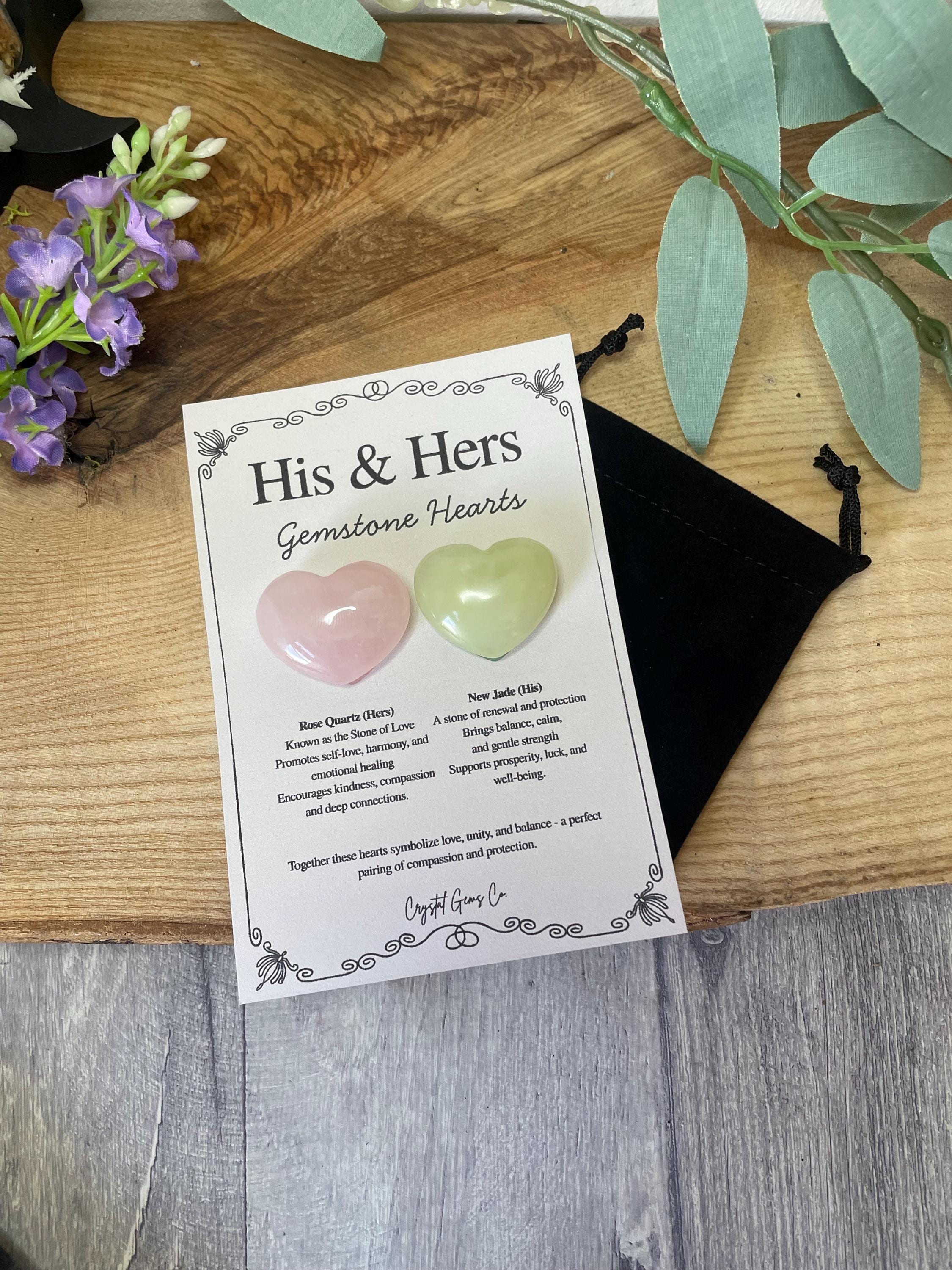 His & Hers Gemstone Hearts – Rose Quartz And New Jade, Couples Gift, Wedding Keepsake, Crystal Heart Set, Love And Relationship Stones