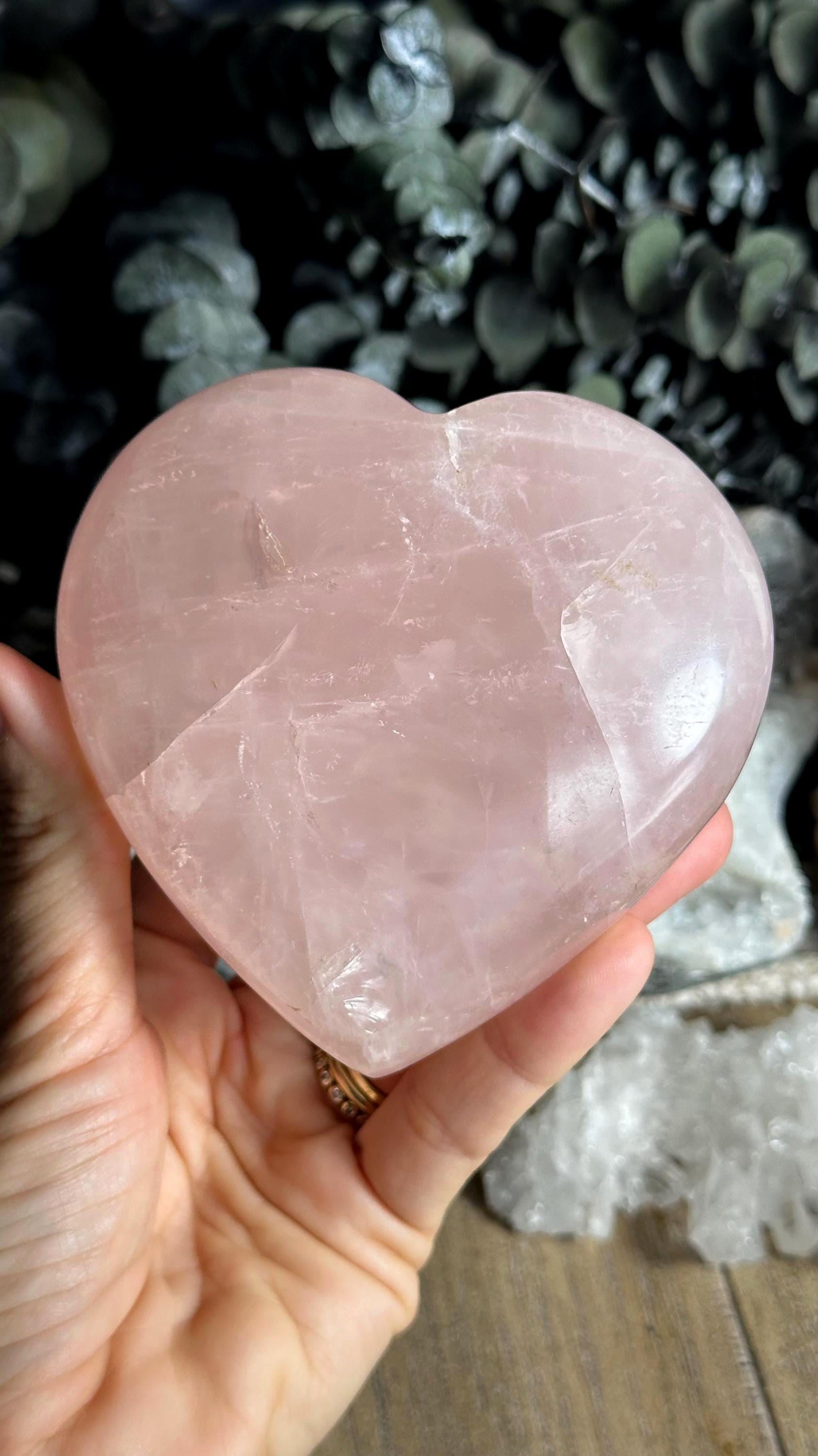 Large Rose Quartz Heart Crystal – Natural Pink Gemstone For Love & Healing: 4”