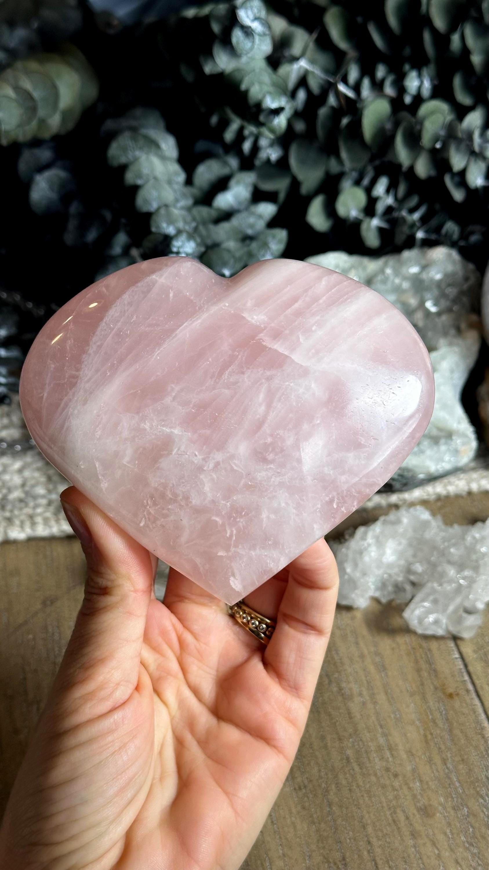 Large Rose Quartz Heart Crystal – Natural Pink Gemstone For Love & Healing: 4.5”