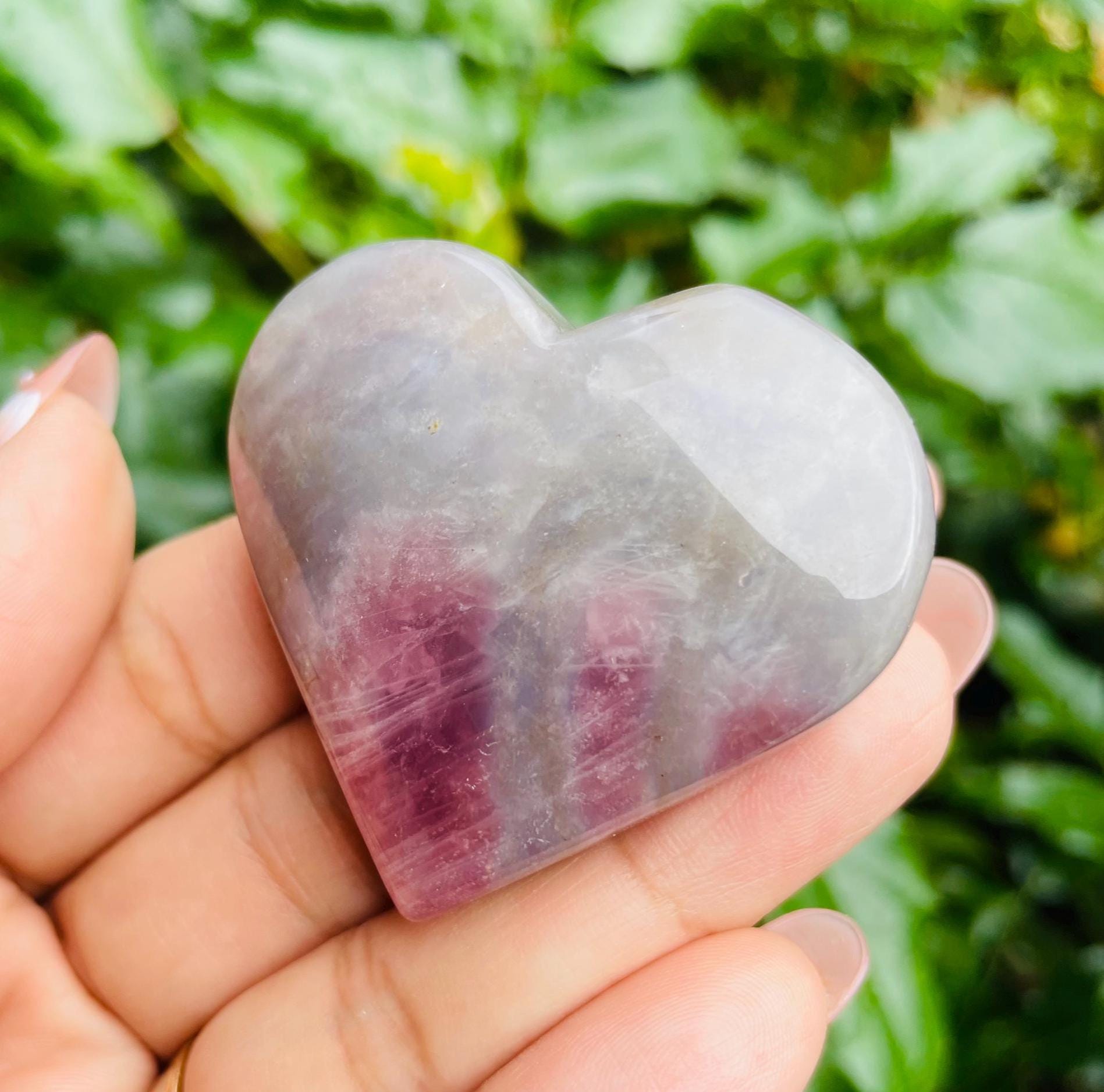 Lavender Rose Quartz Heart: Blue, Purple, Pink Crystal (51x45mm) Madagascar