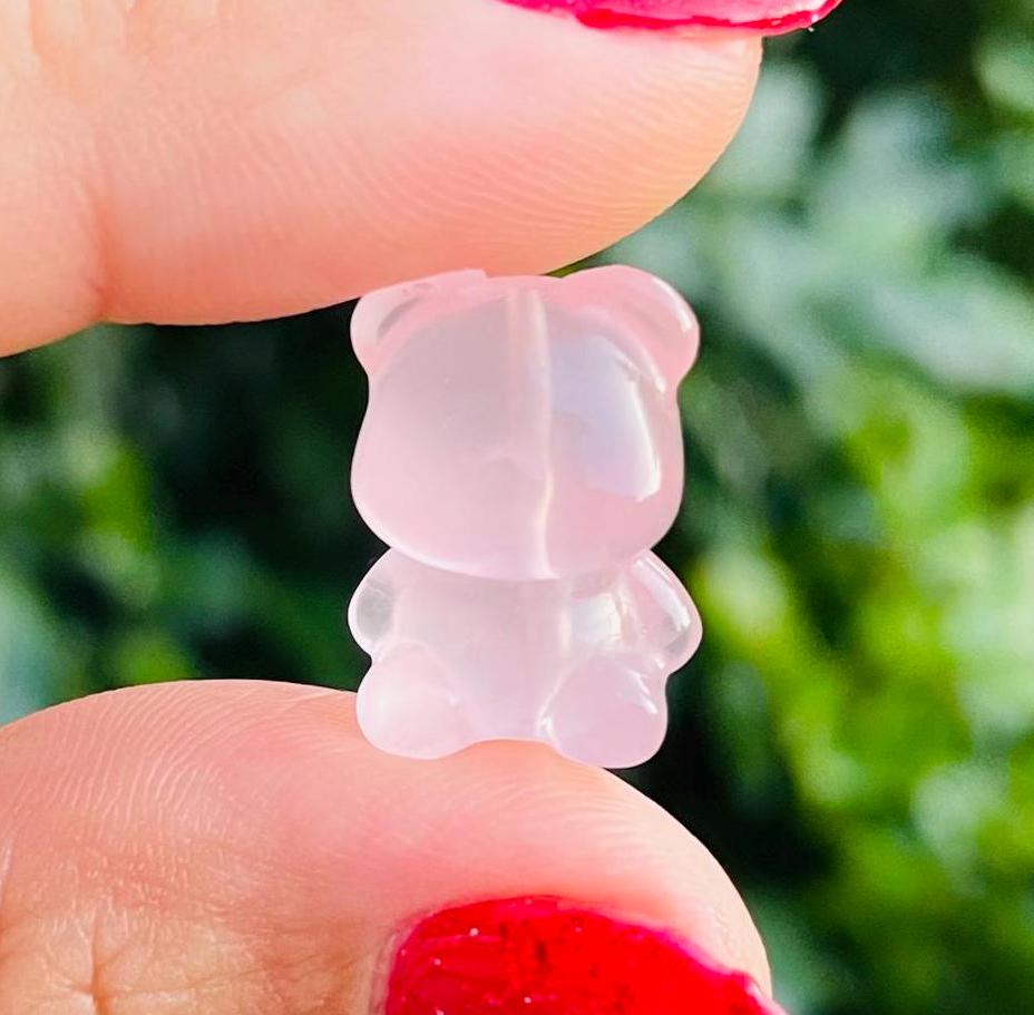 Mini Rose Quartz Bear: Carved Crystal Gemstone Bead (18x12mm)