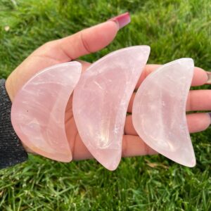Rose Quartz Moon Bowl: Carved Pink Crystal Dish (60-90 mm)