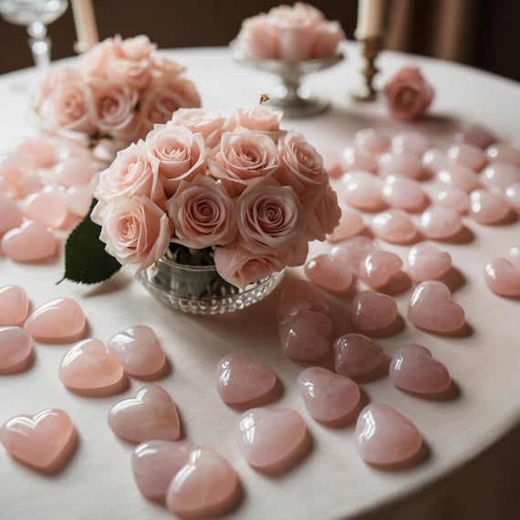 Wedding Favors Rose Quartz Hearts In 10, 50, 100 Sets