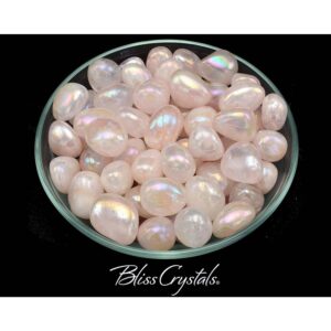 Rose Quartz Aura Tumbled Stone Platinum Silver #ra07