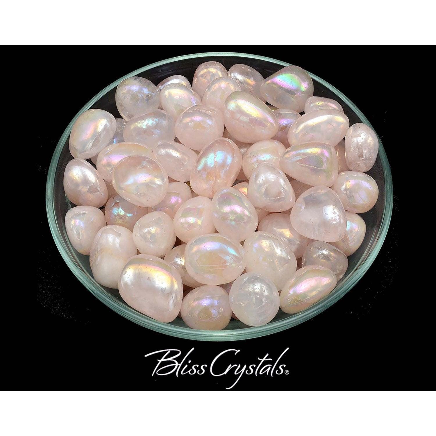 Rose Quartz Aura Tumbled Stone Platinum Silver #ra07