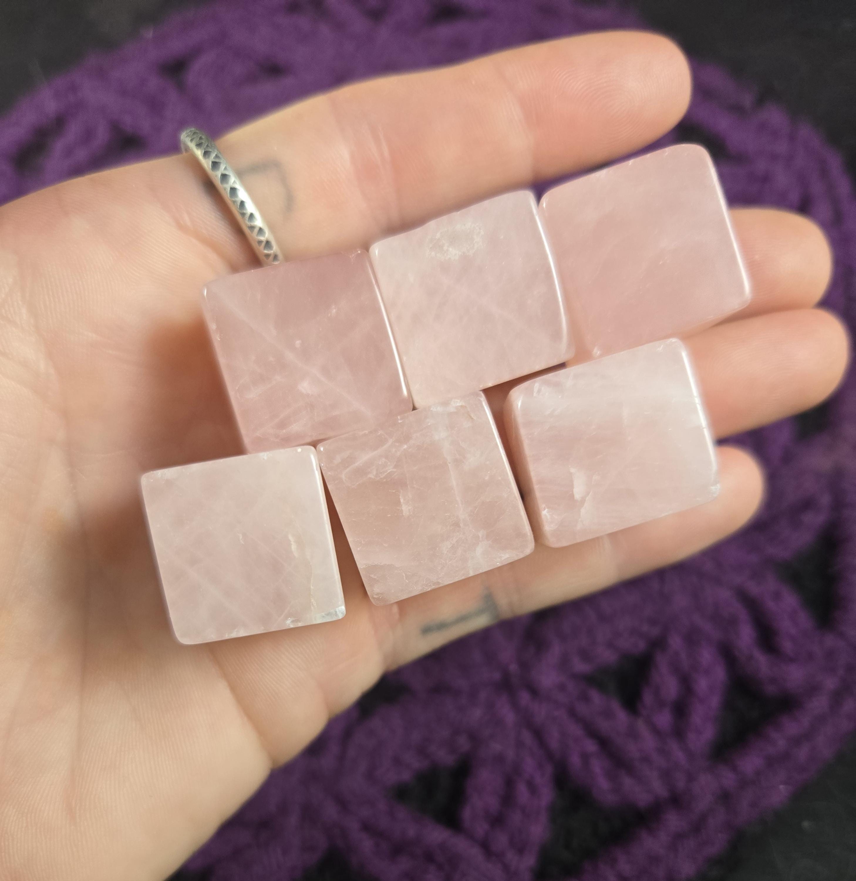 6 Rose Quartz Tumbled Cubes Crystal Stones Crystals Pink Sacred Geometry Shapes Gridding Lot Parcel Bulk