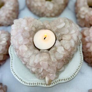 Rose Quartz Tumbled stone Heart Candle Holder - (RK6A-21)
