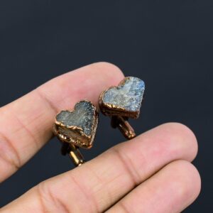 Rough Labradorite Cufflinks, Electroformed Copper Heart Gemstone Cuff Links
