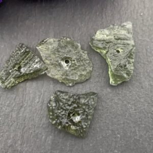 Rough Moldavite Beads: Lot of 4 Olive Green Gemstones