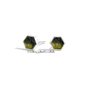 Rough Moldavite Earring, Silver Genuine Moldavite Gemstone Earring, Czech Republic Raw Moldavite Gold Earring Kite Shape Stud Unique Earring