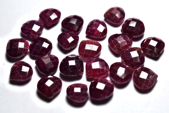 Big Ruby Briolette Bead - 4 Pcs- Beautiful Natural Ruby Faceted Side Drilled Heart Briolettes,ruby Pairs,size Is 16 Mm #891