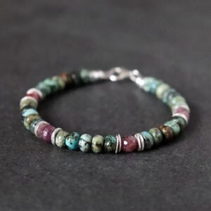 Ruby & African Turquoise Beaded Bracelet: Sterling Silver Gemstone Jewelry Ruby & African Turquoise Beaded Bracelet: Sterling Silver Gemstone Jewelry
