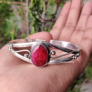 Ruby Bangle: Adjustable Bangle 925 Sterling Silver, Gemstone Bracelet Ruby Bangle: Adjustable Bangle 925 Sterling Silver, Gemstone Bracelet